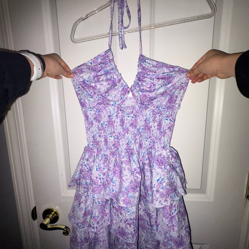 Floral Halter Dress in Purple and White
